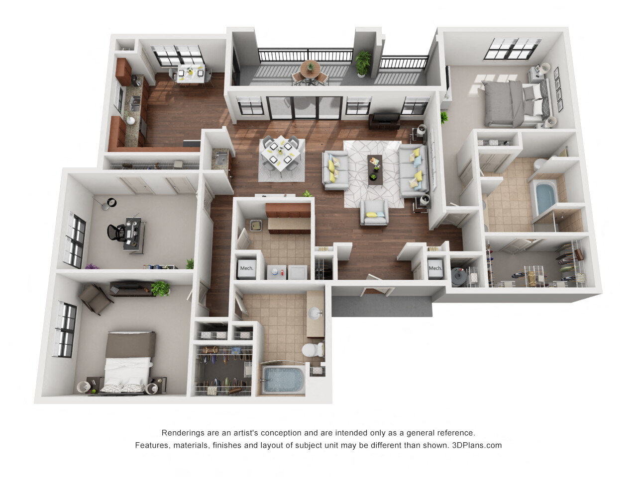 Floor plan for 3 beds, 2 baths, 1859 sqft